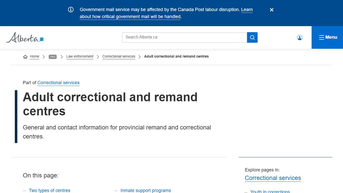 Adult correctional and remand centres Alberta.ca